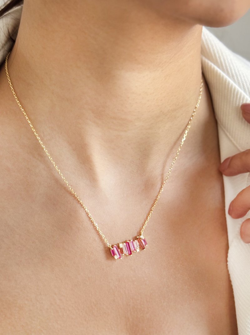 Pink Ombre Bar Pendant Chain (Pure Silver) - Gold
